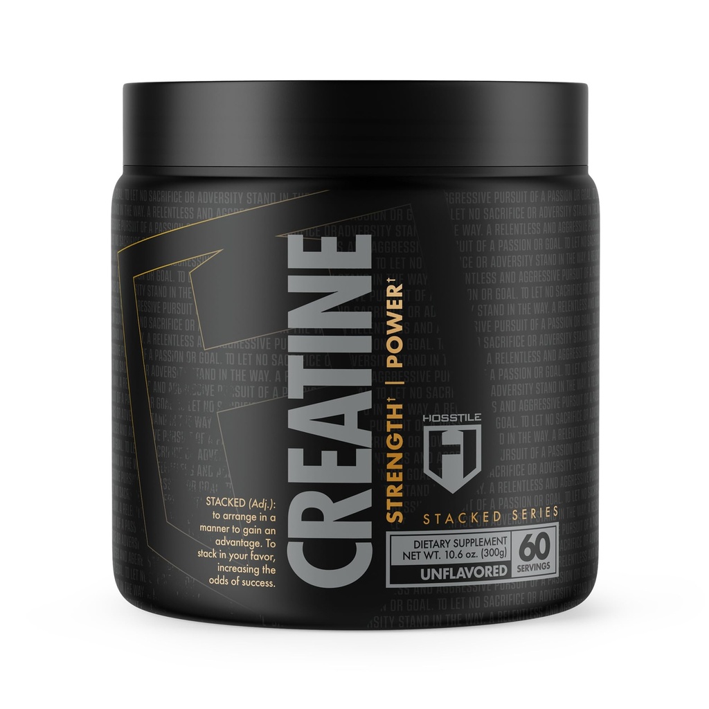 HOSSTILE Creatin monohydrat pulver til mænd og kvinder, Mikroniseret, Forbedre muskelstørrelse, Styrke & Power Output, Post Workout Inddrivelse Drik, Unflavored, 60 Servere