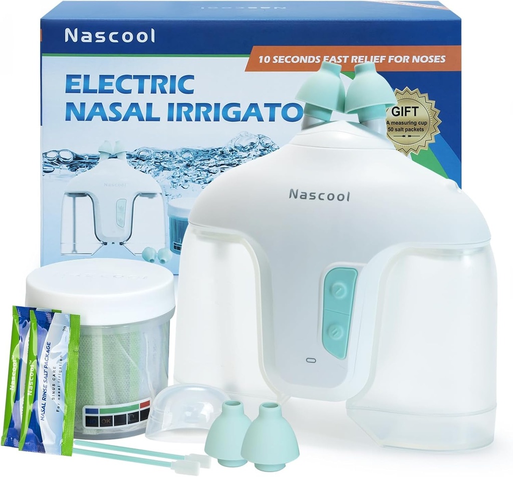 Elektrisk Nasal Vandingssystem med 50 saltpakninger, 2 Modes Næse Rengøring & Auto Affaldsindsamling Funktion for Sinus Relief Runny Nose, Nasal Congestion, Kløende Næse