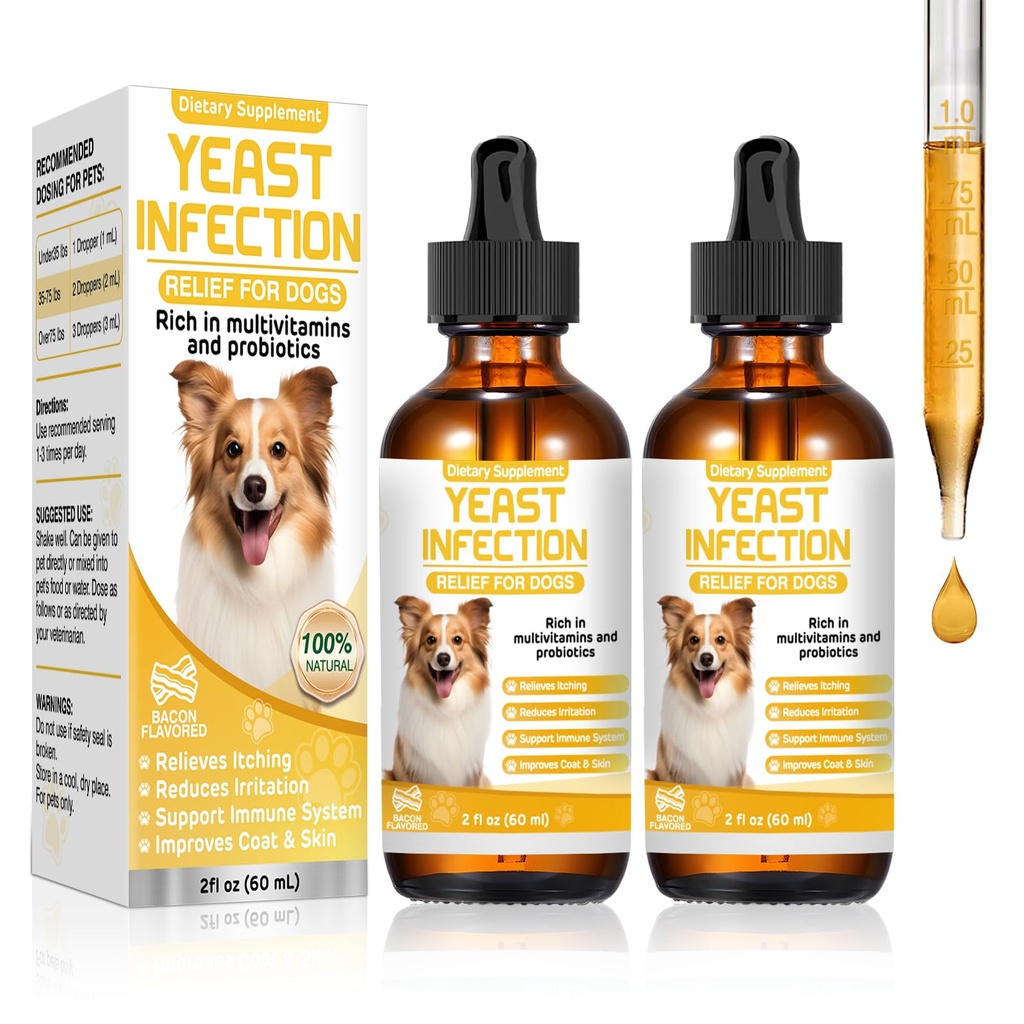 Gær Infektion Behandling for hunde, Hundeøre Infektion Behandling, Itchy Øre, Hud & Allergi Symptomer Relief- Reducerer inflammation & Relieves Irritation, Hundetillæg Drops med Multivitaminer Probiotika