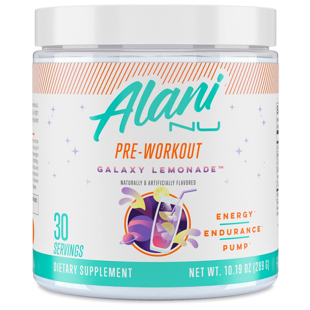 Alani Nu Pre Workout Powder GLAXAY Lemonade, Amino Energy Boost, Endurance Supplement, Sugar Free, 200mg Koffein, L- Theanine, Beta- Alanine, L- Citrullin, 30 Servere