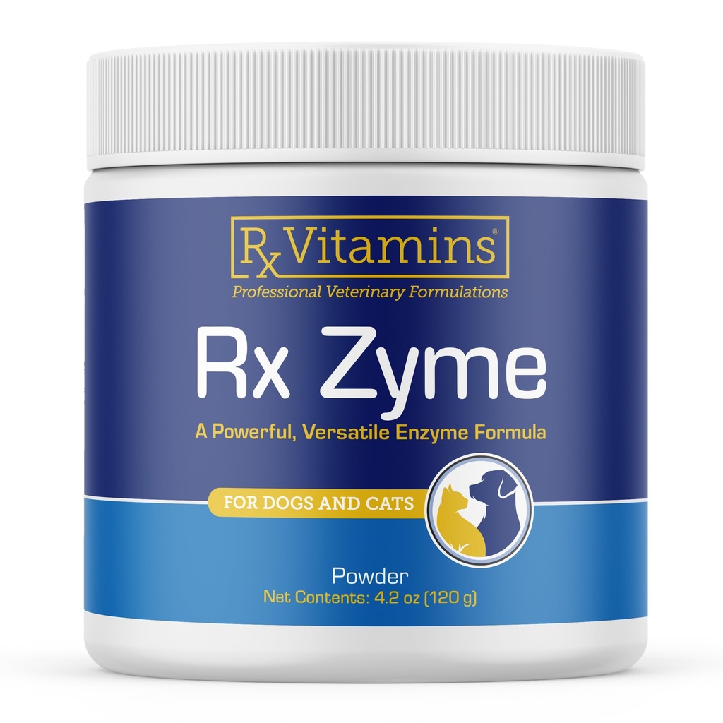 Rx Vitaminer Rx Zyme Powder - fordøjelsesenzymer til hunde & katte - Anti Diarré til hunde, Kat Forstoppelse Relief, Anti- Bloating - Kat fordøjelsesstøtte og hund Gut sundhed - 120g