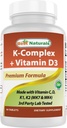 Bedste Naturals K- Complex med K1 (Phytonadione 1500 mcg + K2 som Menaquinone 100 mcg + K2 som MK-4 1000 mcg) + D3 + VIT. C - 90 Tabletter - Lavet i USA