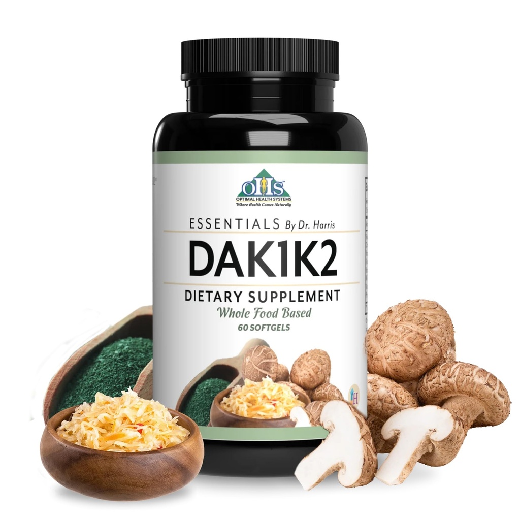Optimal Health Systems Essential DAK1K2 MSD 124; D3- vitamin + A + K1 + K2 Immunstøtte, Knoglesundhed, & Heart Health MSD 124; D-vitamin w / MK- 7 MSD 124; 5000 IE MSD 124; (non- GMO, hel mad, gluten- fri) 60 Softgels