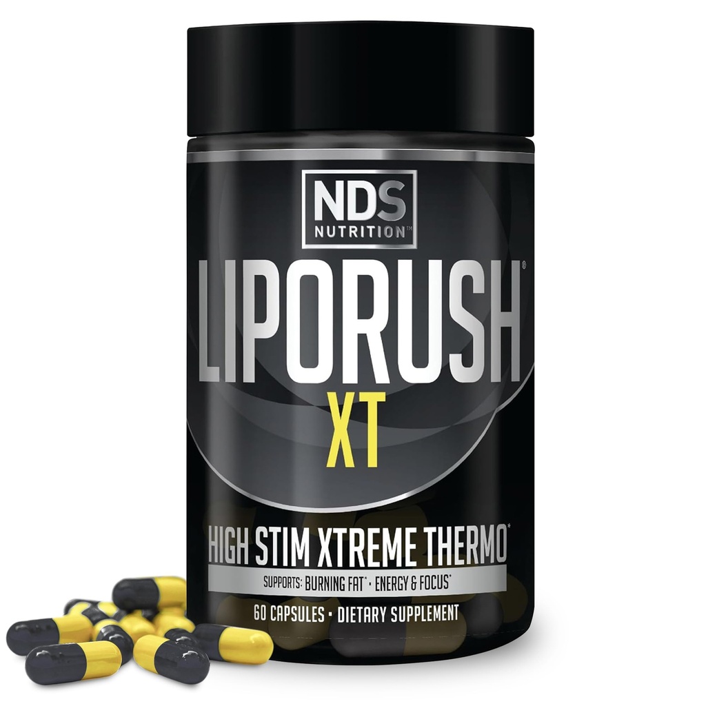 LIPORUSH NDS Nutrition XT - Super koncentreret termogent med L- Carnitin & Teacrin til Shredding Fat - Understøtter maksimal energi, fokus, kalorie Burning, Diuretic, Appetite Control (60 kapsler)