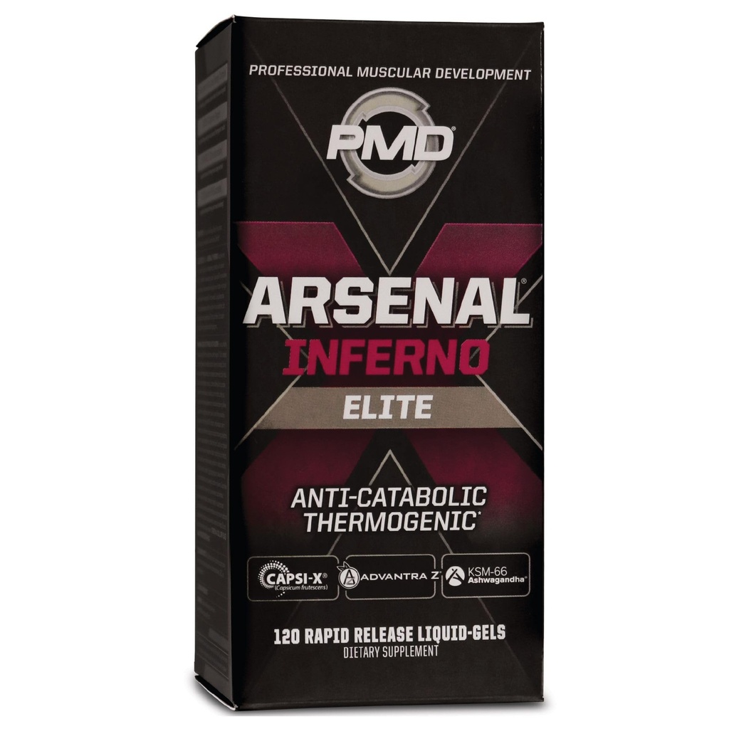 PMD Sports Arsenal X Inferno Superior Fast- Actioning Liquid Gel Termogen Kosttilskud - Fat Burner og Muscle Vedligeholdelse - Øge Metabolisme og energi Booster - 120 Liquid Gels