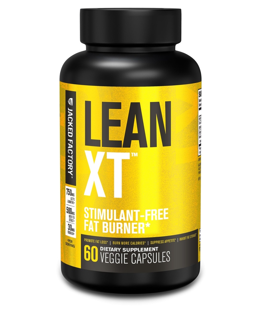 Jacked Factory Lean- XT Koffein Free Fat Burner - Non Stim vægttab supplement, Appetite Suppressant & Metabolisme Booster Buddy 124; Acetyl L- Carnitin, Green Tea Extract, Forskolin - 60 Naturkost piller