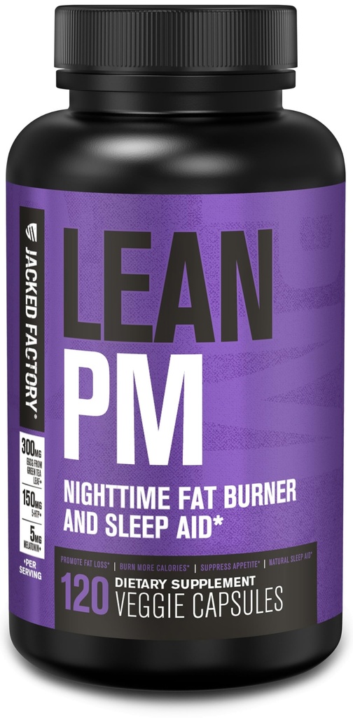 Jacked Factory Lean PM Night Time Fat Burner, Sleep Aid Supplement, & Appetite Suppressant for mænd og kvinder - 120 Stimulant- Gratis Veggie vægttab kost piller