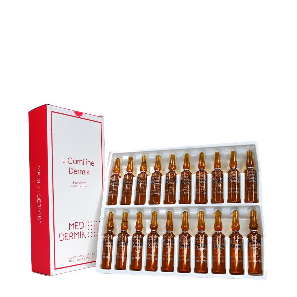 L- Carnitin Dermik 20 Ampuller x 5 ml (3,38 fl oz) målrettet formel designet til at understøtte fedt metabolisme og forbedre udseendet af huden i områder med tendens til cellulite og tab af fasthed.