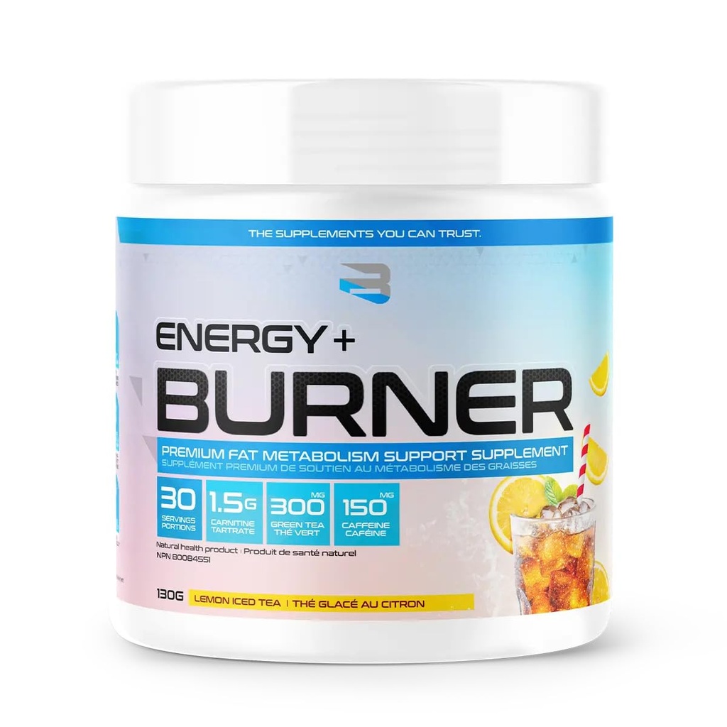 Tro Kosttilskud Energi + Burner; L- Carnitin Tartrate, grøn te, koffein; 124; Fat Metabolisme Support, Øget energi, Fokus, & Endurance; 124; 30 Servering (Lemon Iced Tea)
