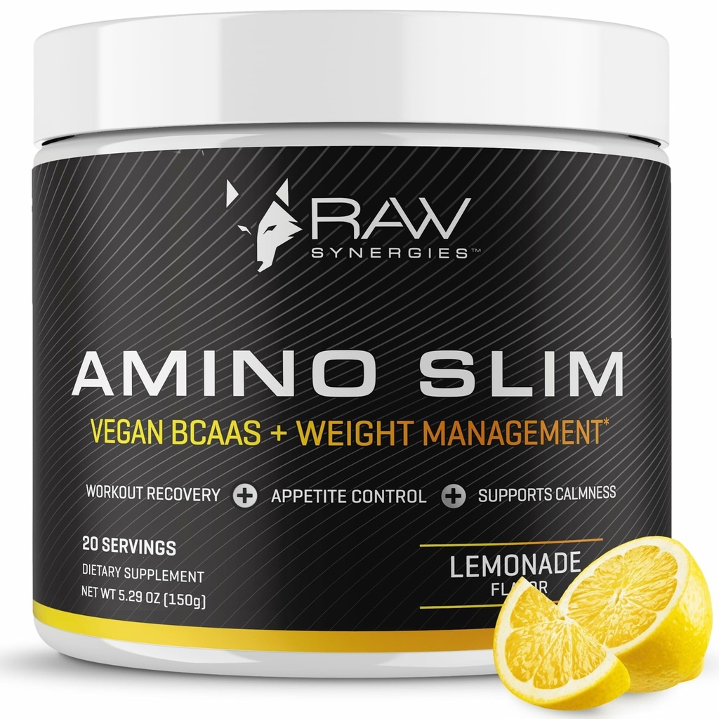 RAW Synergies Amino Slim - Active Lifestyle Supplement for Metabolic & Mindful Eating Support - Muscle & Energy Support - Sukkerfri & Vegan - Lemonade - 20 Servere