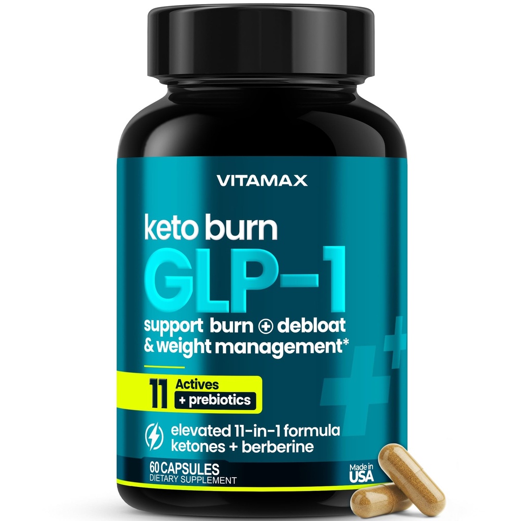 Vitamax GLP-1 Support Supplement til vægttab & fedt brænder til mænd og kvinder - Ketone Metabolisme Support med BSB Ketoner, ACV, Berberine, Polyphenoler & Prebiotika til Appetit, fordøjelse & Cravings