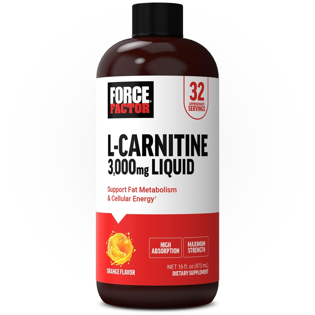 Kraftfaktor L- Carnitin Væske 3000mg, Maksimal styrke supplement til støtte fedt Metabolisme, Cellular Energy & Muscle Inddrivelse, Høj Absorbing, Non- GMO, Orange Flavor, 16 oz flaske