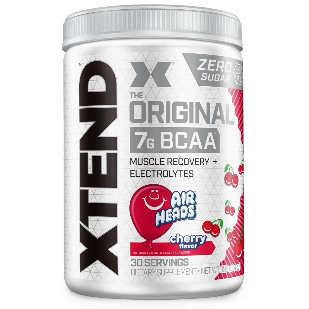 Xtend Original BCAA Powder Airheads Candy Flavor, 7g BCAA og 2,5 g L- Glutamin, Sugar Free Post Workout Muscle Recovery Drik med Aminosyrer til mænd og kvinder, 30 Servering