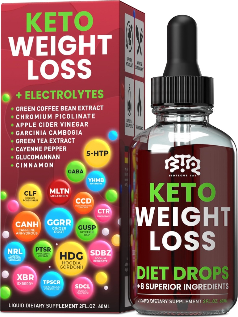Keto vægttab Diet Drops, Natural Appetite Suppressant, Fat Burner for kvinder og mænd med Apple Cider, Green Coffee Bean Extract, Kanel, Cayenne Pepper Metabolisme Booster