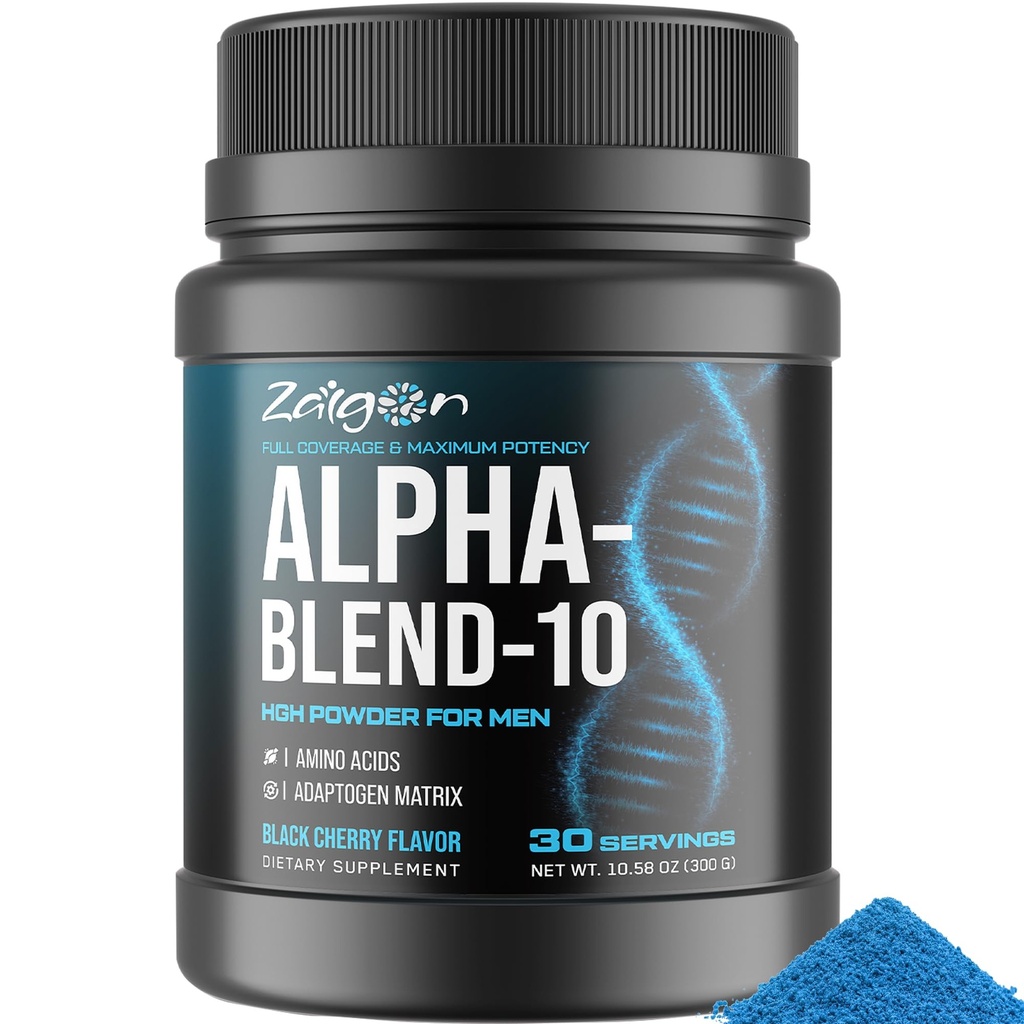 Zaigon HGH Kosttilskud til mænd, Testosteron Booster, Belly Fat Burner & Muscle Builder med 3000mg L- Arginin, 2000mg L- Lysin, 2000mg L- Glutamin, Black Cherry Flavor Powder, 300g (30 Servere)