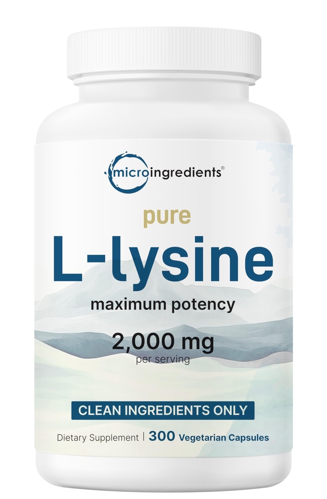 Pure L- Lysin 2,000mg, 300 Veggie Kapsler Note 124; Maksimal potens, Nemt Absorberet, Gratis Form Note 124; Essential Aminosyre til Collagen, Lip, & immunforsvar