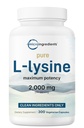 Pure L- Lysin 2,000mg, 300 Veggie Kapsler Note 124; Maksimal potens, Nemt Absorberet, Gratis Form Note 124; Essential Aminosyre til Collagen, Lip, & immunforsvar