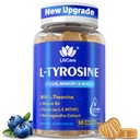 L Tyrosine Focus Supplement Gummies 1100mg til voksne, Hjerne Kosttilskud til hukommelse og fokus, L-Tyrosine Gummies med Ashwagandha, I-Theanin til rolig & Mood - Vitamin B6 & B9 til Energi- Vegan, 60ct