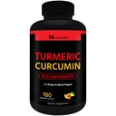ML Naturals Organic Gurkemeje Curcumin - 1,800mg, Root Extract 300mg - 120mg Organic Ginger & 15mg Black Pepper (Per Serving) - 180 Vegetabilske kapsler - Non- GMO