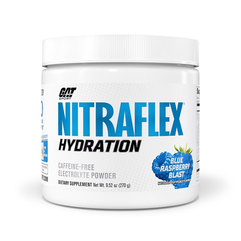 GAT SPORT Nitraflex Hydration Powder, Performance Electrolytes, 45 Servere (45 Servere, Blå Hindbær)