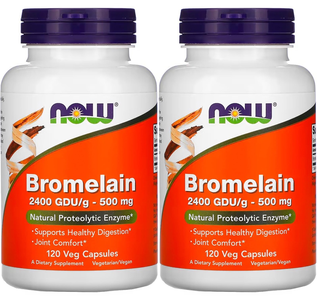 Nu fødevarer bromelain 2400Gdu / 500mg, 120 Veg kapsler (pakke med 2)