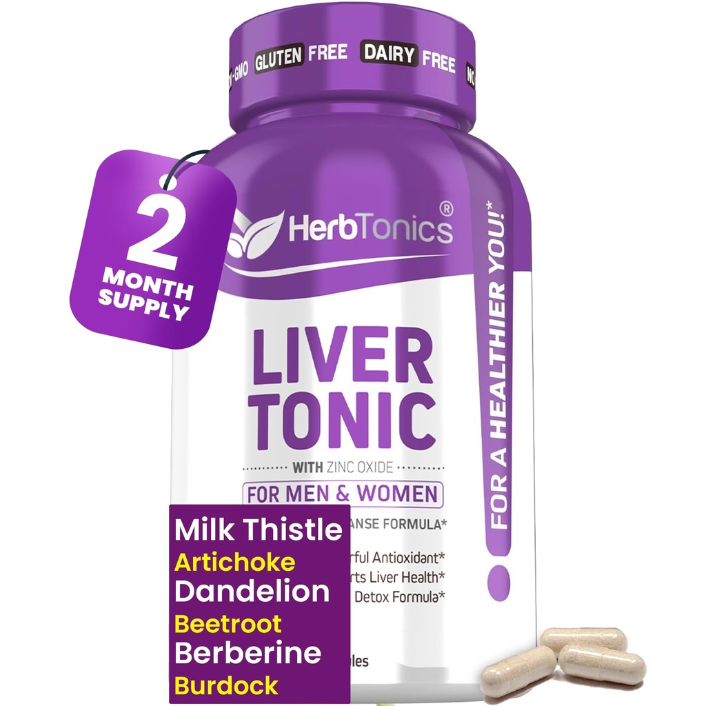 Herbtonics lever rense Detox & reparation tillæg med mælk tidsel & Artichoke 20- in-1 leverstøtte Formel, energi & Samlet sundhed Budd124; Mælkebøtte, gurkemeje, berberine Budding- 124; 120 Veganske kapsler