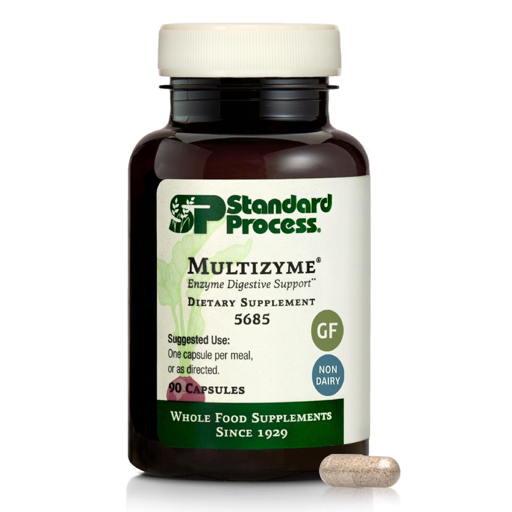Standard Process Multizyme - Pankreatisk Enzyme supplement til støtte for opdelingen af proteiner, kulhydrater & Fedtstoffer - fordøjelsesstøtte - Gluten- Gratis, Non- Dairy & Non- Soy - 90 kapsler (90 Servere)