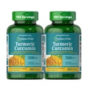 Puritan 's Pride Gurkemeje 500 mg, Standariseret til 95% Cucuminoids, Herbal Kosttilskud til antioxidant sundhed, 180 Radpid Release Kapsler, pakke med 2