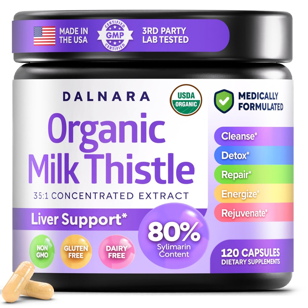 Milk Thistle Capsules 120 Counts, Premium Herbal Liver Support Formula, Non-GMO and Third-Party Tested, Supports Natural Detox, Cleanse & Repair