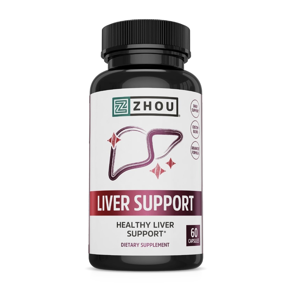 ZHOU Liver Support - Liver Cleanse and Detox, Milk Thistle Supplement with Turmeric, Artichoke, and Dandelion, Natural Health Support for Women and Men - 60 Vegetarian Capsules