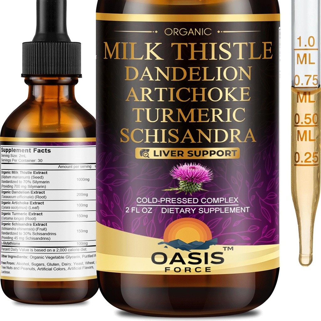 Organic Milk Thistle Extract Liquid for Liver Cleanse Detox & Repair, Silymarin Milk Thistle Drops Supplement with Dandelion & Artichoke for Liver Support, Vegan, Alcohol-Free, 2 FL OZ