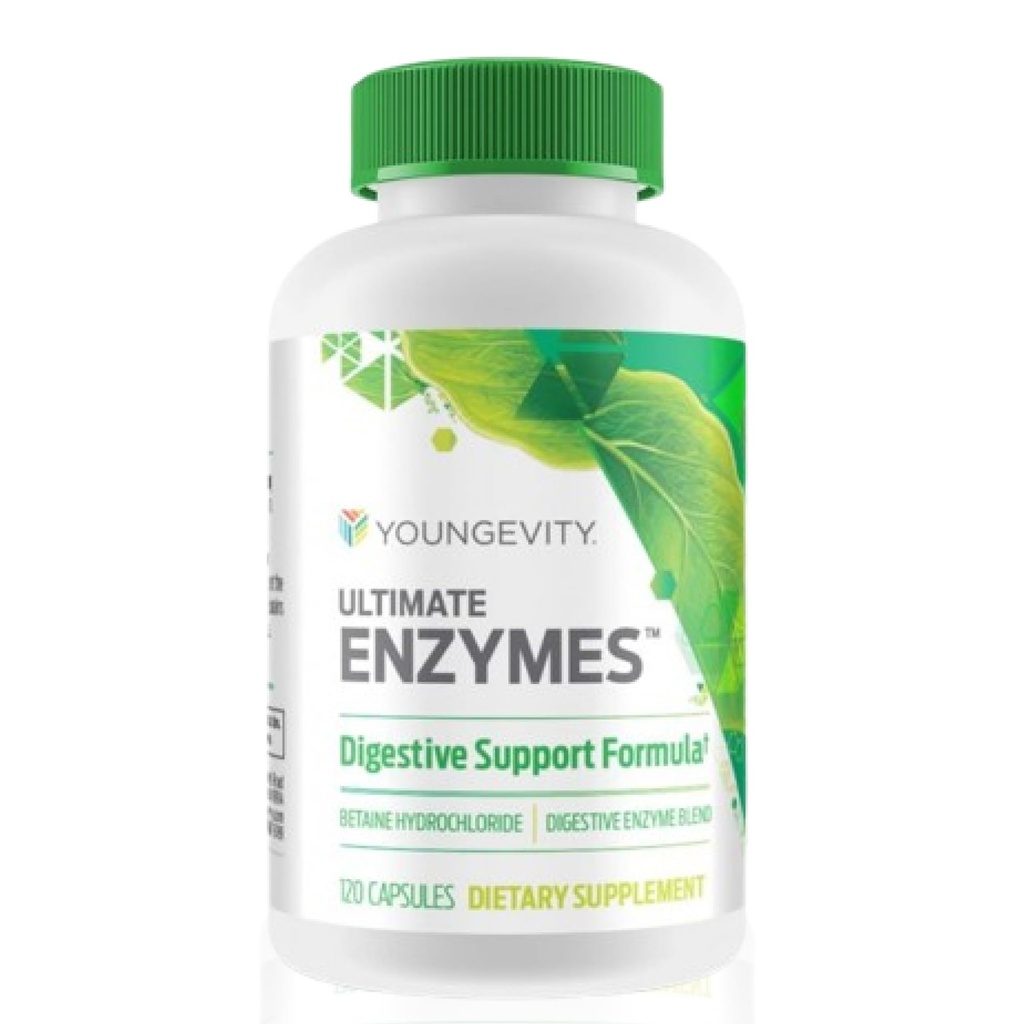 Youngevity Ultimate Enzymes ® - Multi Enzymes til fordampning, Gas & Bloating Relief - Betaine HCl, Ox Bile, Pancreatin 10X, Papain 6M, Pepsin 1: 3000 (120 kapsler)