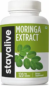 Stay ALIVE Moringa Kapsler 1000mg, 20: 1 Uddrag, 120 piller, Green Superfood med ekstra styrke, 100% Pure Oleifera Leaf Powder, 2 Måneder Supply, All Natural, Non- GMO & Gluten Free Moringa Supplement