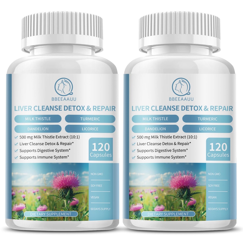 (2 Pack) Milk Thistle Supplement Capsules, Liver Health Formula, with Dandelion Root, 10:1 Extract, for Liver Detox Cleanse Support, Digestive & Immune System，240 Count