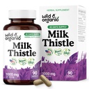 Wild & Organic Milk Thistle Capsules 1000mg - Liver Detox Supplements - Silymarin Milk Thistle Powder for Liver Cleanse - 90 Vegan Capsules - 45-Days Supply - No Fillers, Non-GMO