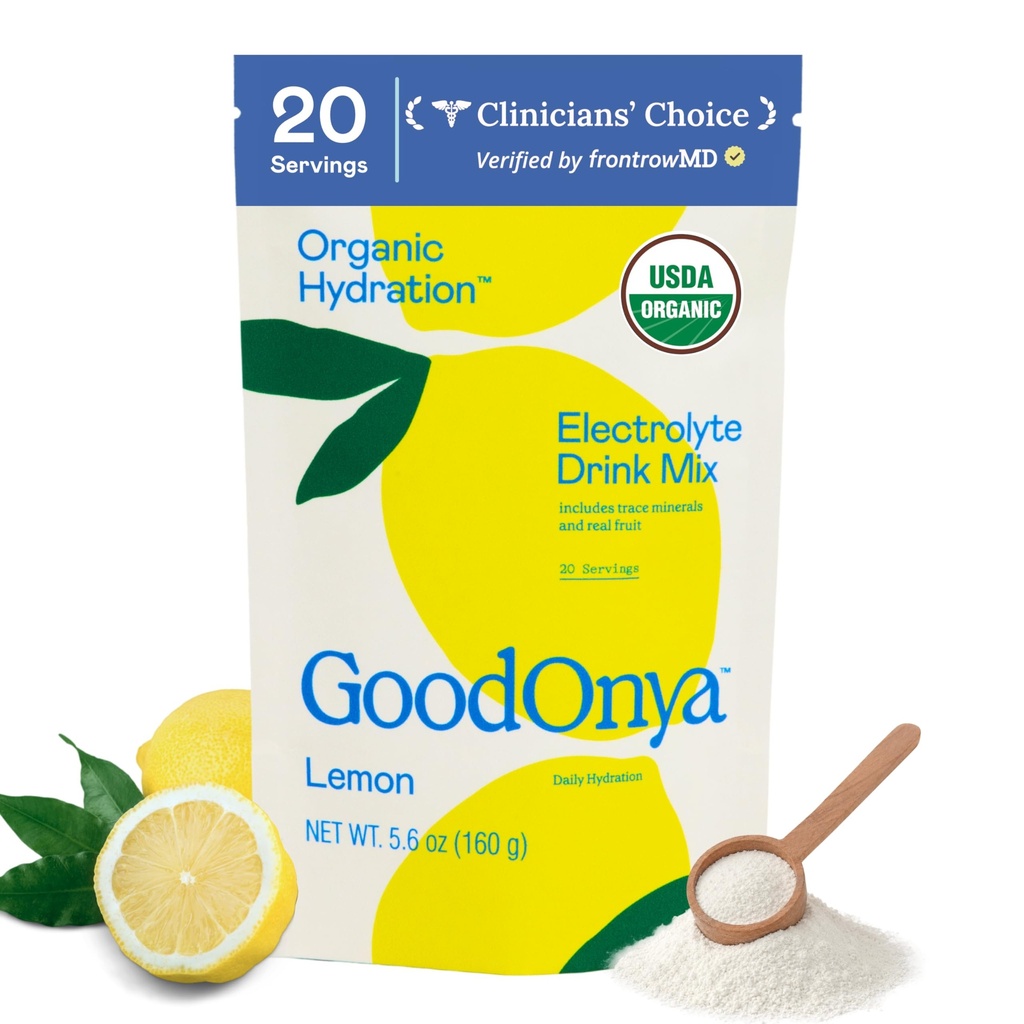 GOODONYA Organic Hydration Electrolyte Drink Mix, Certified Organic Hydration Powder, Non-GMO, Biochecked Glyphosat Free, Low Sugar, Lemonade Flavor, Ingen Kunstig Smag, 20 Servere