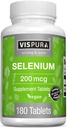 Selenium 200 mcg Supplement, 180 Veganske tabletter til immunsystem, thyreoidea, prostata og hjerte sundhed *, Organisk, Natural & Gluten Free Trace Mineral uden tilsætningsstoffer