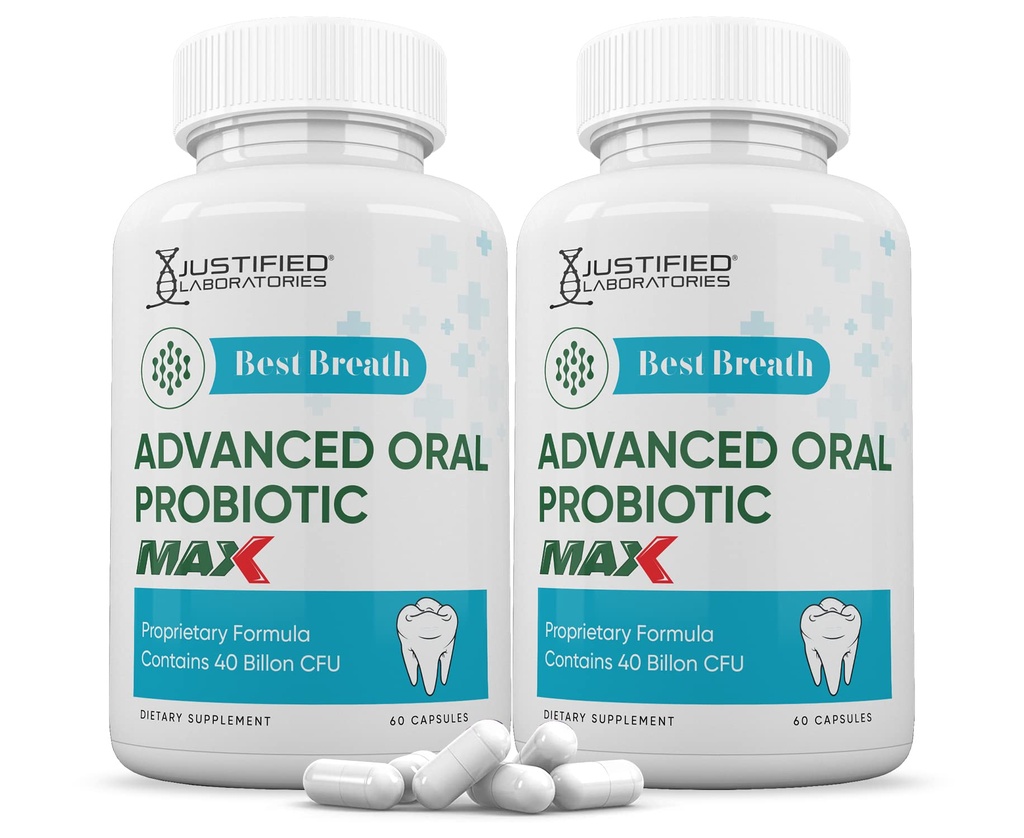 Justified Laboratories (2 Pack) Best Breath Max 40 Billion CFU Probiotic Oral Support 120 Capsules