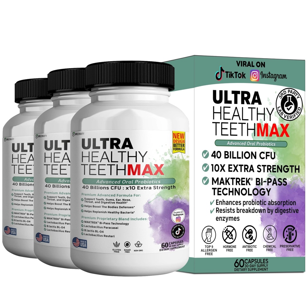 Ultra Healthy Teeth Max Probiotic Supplement, 40 Billion CFU, 60 Capsules, Advanced Oral Health Formula (3)