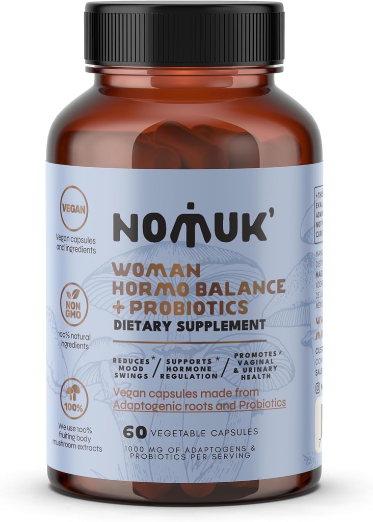 Hormo Balance + probiotika til kvinder, Kosttilskud med Shatavari root, Maca Schisandra & Ginseng ekstrakt, probiotika til fordøjelse, immunforsvar 60 kapsler