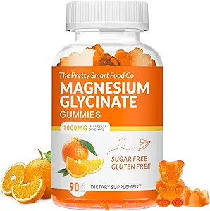 Magnesium Glycinate Gummies 1000mg - 90 Ct MSD 124; Magnesium Kalium Kosttilskud til afslapning, Stress Relief, med D-vitamin, B6, CoQ10 for Rolig Mood & Sleep Support - Orange Gummies