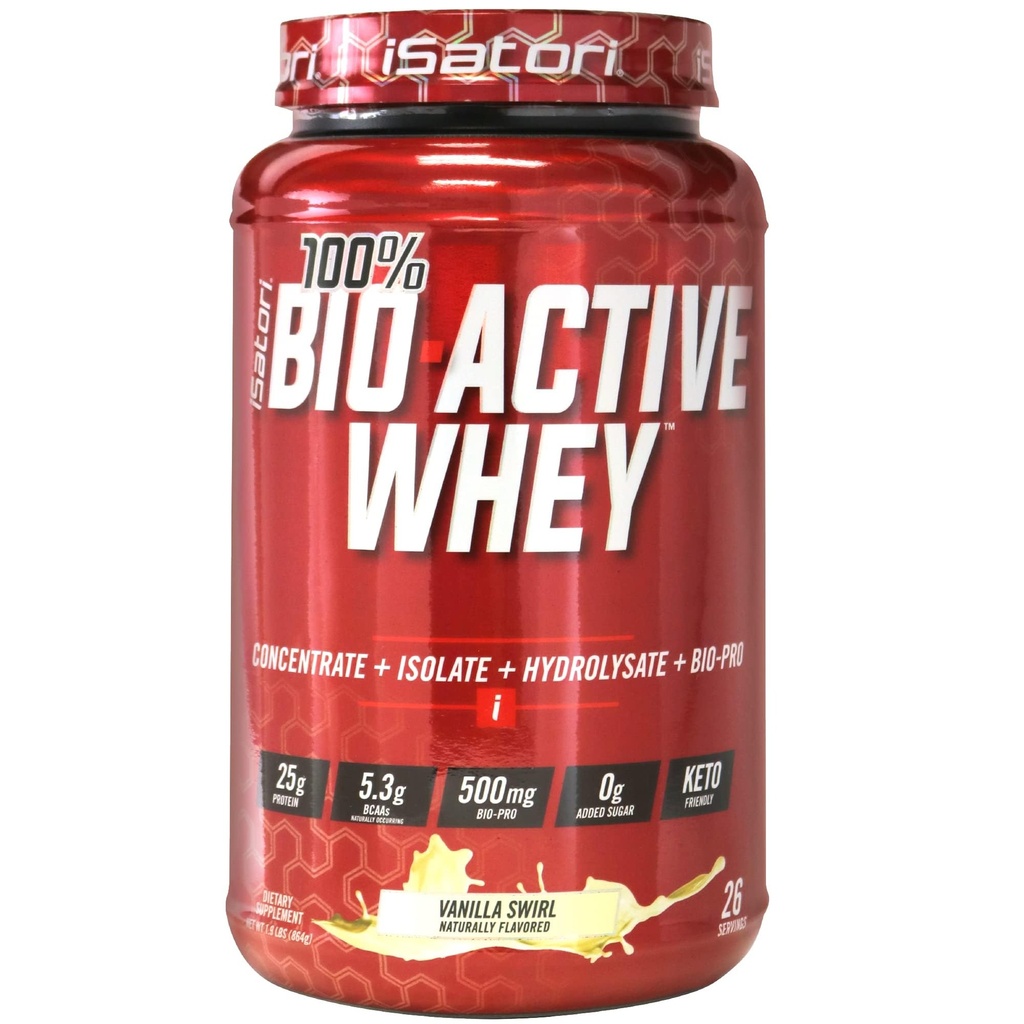 iSatori 100% Bio- Active Whey Protein Powder, Muscle Growth & Recovery med Whey Isolate, Hydrolysat, Koncentrat, BCAAs & Colostrum Peptider, 25 g Protein Per Servering - Vanilla Swirl (26 Servere)