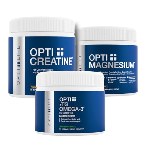 Opti + Strength & Recovery Bundle - Creatine Pills, Triple Magnesium & rTG Omega-3 Supplement Kit | Supports Muscle Performance, Recovery & Joint Wellness* | 3-Product Active Lifestyle Pack