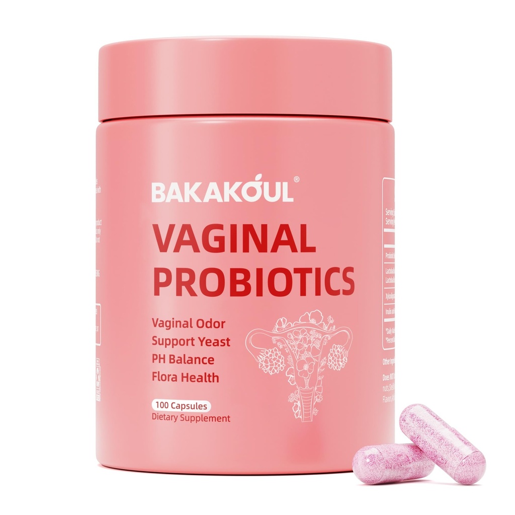 BAKAKOUL Vaginal Probiotic with Prebiotics & Lactobacillus Probiotic Blend pH Balance for Women,Vaginal Health Supplement,Reduce Vaginal Odor & Vaginal Flora,100 Count (Pack of 1)