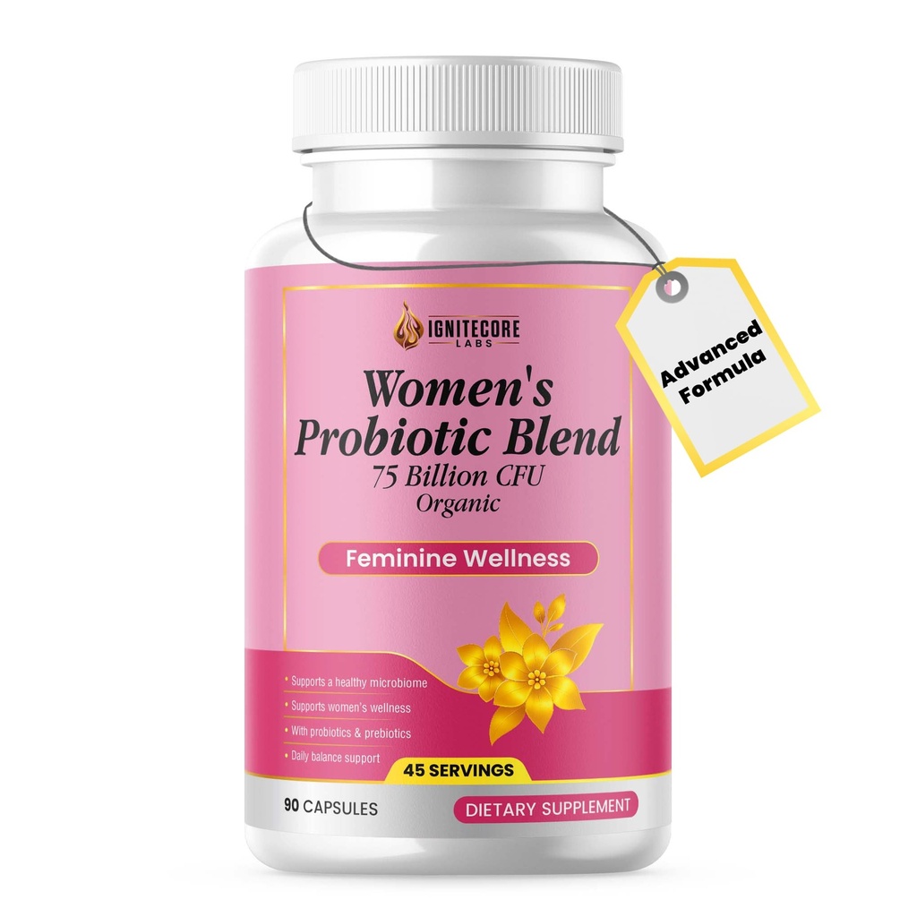Women’s Probiotic 75 Billion CFU – Vaginal Health & pH Balance Support – Cranberry, Prebiotics & Organic Blend – Digestive & Immune Support – Non-GMO, Gluten Free – 90 Capsules (45 Servings)