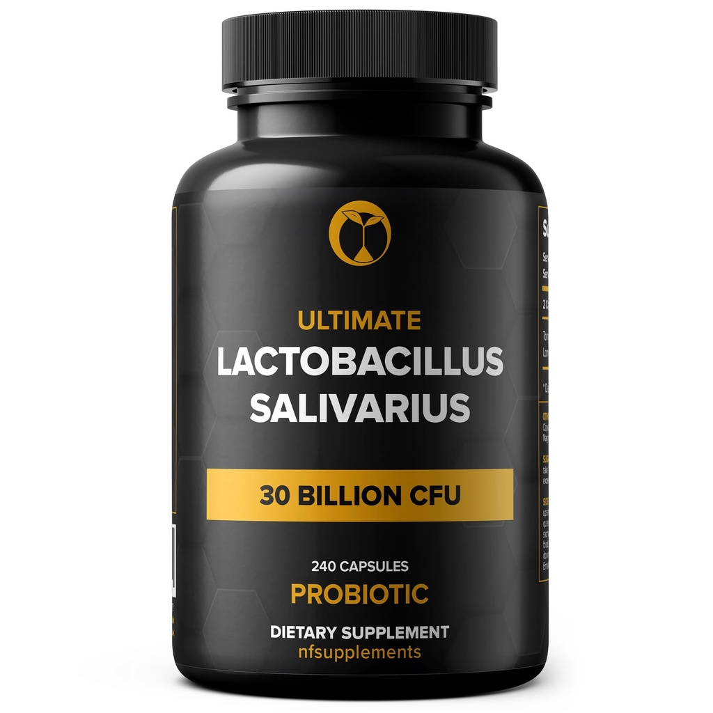 Lactobacillus Salivarius Probiotic Supplement 30 Billion CFU 240 Tablets Probiotics for Men & Women Supports Digestive & Dental Health Vegan Gluten Free Non-GMO (240, Lactobacillus Salivarius)