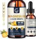 (2 Pack) Magnesium Glycinate Liquid Drops (124; 1000mg Liquid Magnesium Complex) med D3, L- Thea & GABA for Energy, Sleep, Nerve og Heart Health, High Absorption, Pineapple Flavor
