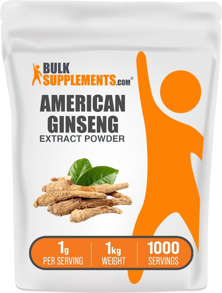BulkSupplements.com American Ginseng Extract Powder - Ginseng Supplement, Urtetilskud - Gluten Free, 1g per Serving, 5kg (11 lbs) (Pack of 5)