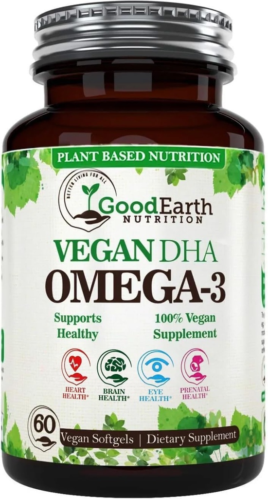 Algal Oil - Vegan DHA Omega 3 Fish Oil Supplements - Brain Booster, Supplement & Prenatal Vitamin -Giver sund hjerte & immunforsvar - Burpless Algaes Supplement - 60 Mini Fish Softgels