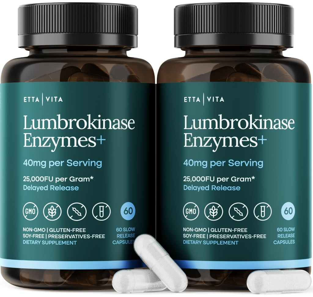 Potent Lumbrokinase Supplement (120 Servere) 40mg / Servering (Max Aktivitet - 800.000 Enheder) - Lumbrokinase Enzymes kapsler til energistøtte, fordampning, kognition & Gut sundhed - svarende til Nattokinase